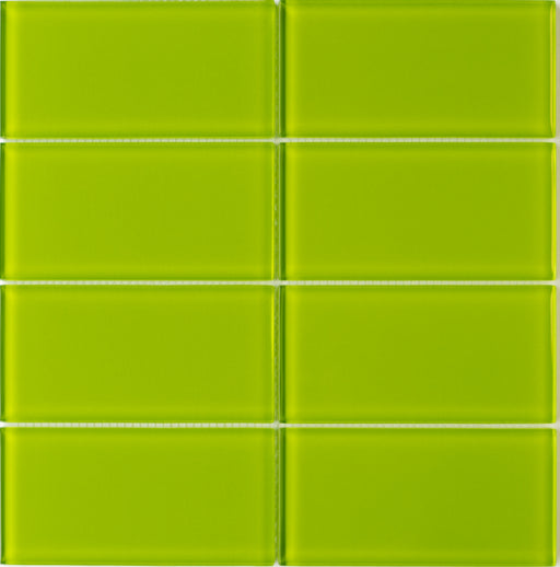 Modwalls Lush Glass Subway Tile | 3x6 Lemongrass | Green | Colorful Modern glass tile for bathrooms, showers, kitchen, backsplashes, pools & outdoors.