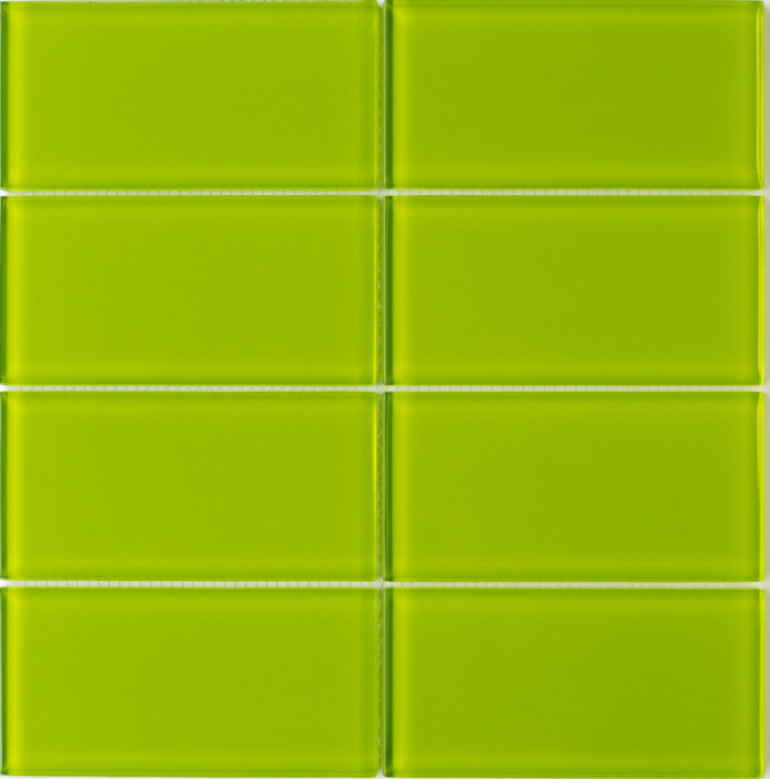 Modwalls Lush Glass Subway Tile | 3x6 Lemongrass | Colorful Modern glass tile for bathrooms, showers, kitchen, backsplashes, pools & outdoors. 