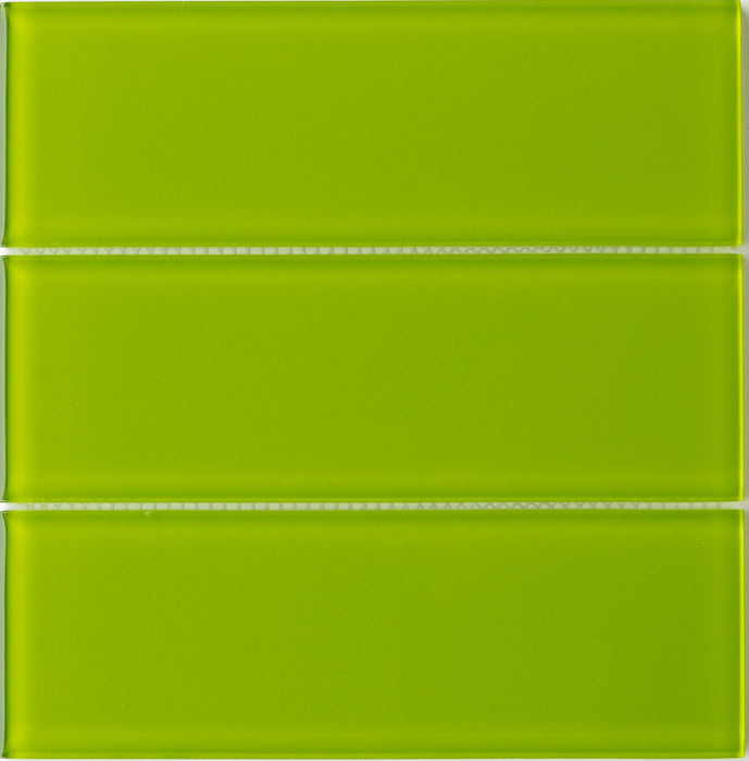 Modwalls Lush Glass Subway Tile | 3x9 Lemongrass | Green | Colorful Modern glass tile for bathrooms, showers, kitchen, backsplashes, pools & outdoors.