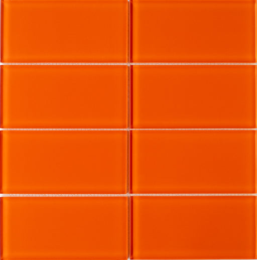 Modwalls Lush Glass Subway Tile | 3x6 Poppy | Orange | Colorful Modern glass tile for bathrooms, showers, kitchen, backsplashes, pools & outdoors.