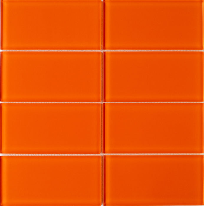 Modwalls Lush Glass Subway Tile | 3x6 Poppy | Orange | Colorful Modern glass tile for bathrooms, showers, kitchen, backsplashes, pools & outdoors.