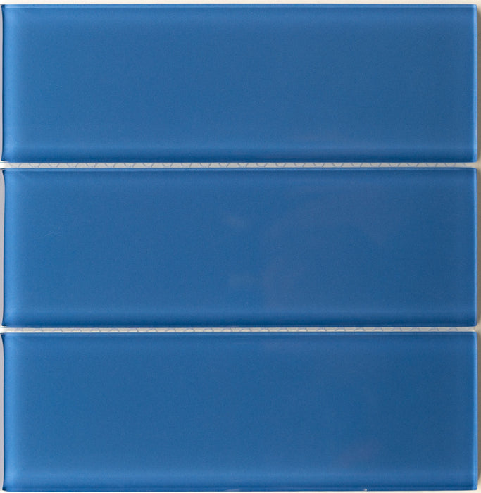 Modwalls Lush Glass Subway Tile | 3x9 Sapphire | Blue | Colorful Modern glass tile for bathrooms, showers, kitchen, backsplashes, pools & outdoors.