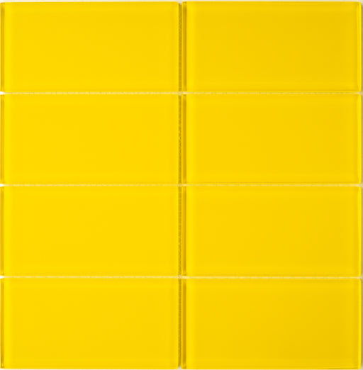 Modwalls Lush Glass Subway Tile | 3x6 Sunshine | Yellow | Colorful Modern glass tile for bathrooms, showers, kitchen, backsplashes, pools & outdoors.