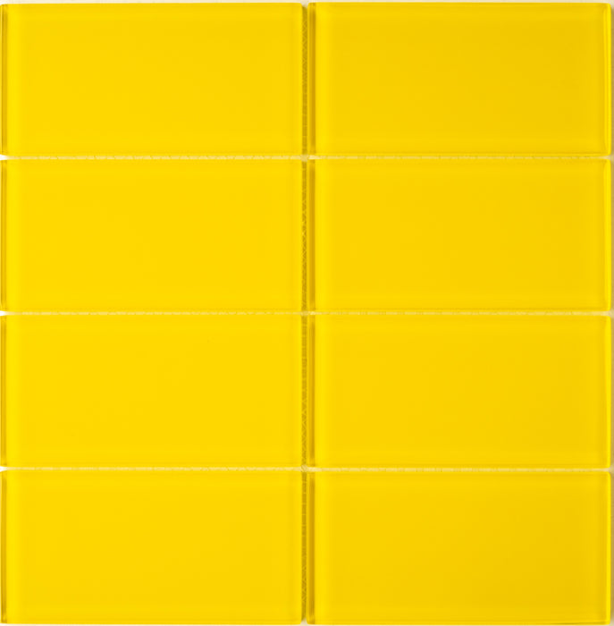 Modwalls Lush Glass Subway Tile | 3x6 Sunshine | Yellow | Colorful Modern glass tile for bathrooms, showers, kitchen, backsplashes, pools & outdoors.