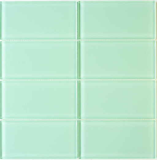 Modwalls Lush Glass Subway Tile | 3x6 in Surf | Green | Colorful Modern glass tile for bathrooms, showers, kitchen, backsplashes, pools & outdoors.