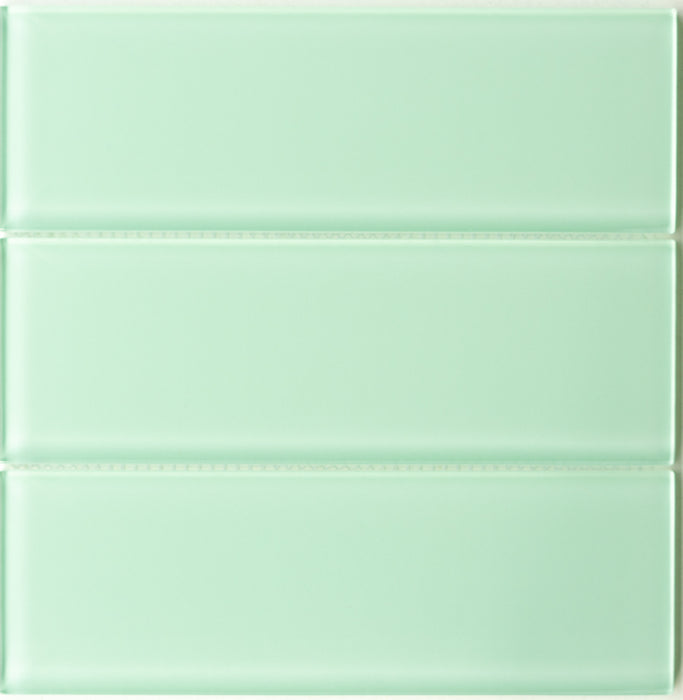 Modwalls Lush Glass Subway Tile | 3x9 Surf green | Colorful Modern glass tile for bathrooms, showers, kitchen, backsplashes, pools & outdoors.