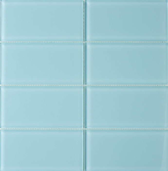 Modwalls Lush Glass Subway Tile | 3x6 Vapor Blue | Colorful Modern glass tile for bathrooms, showers, kitchen, backsplashes, pools & outdoors.