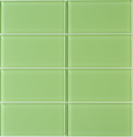 Modwalls Lush Glass Subway Tile | 3x6 Wasabi | Colorful Modern glass tile for bathrooms, showers, kitchen, backsplashes, pools & outdoors. 