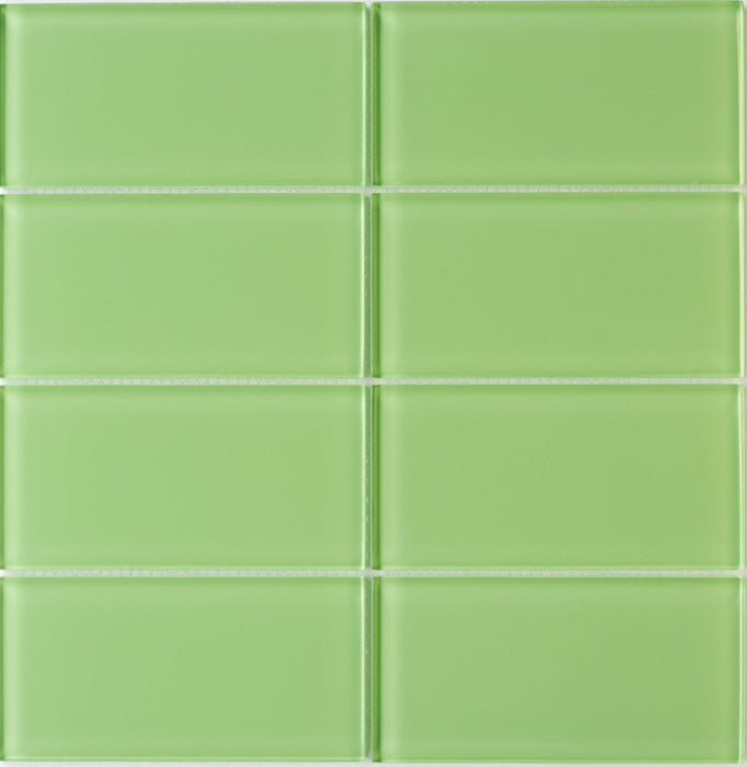 Sample of Lush Glass Subway Tile | Wasabi 3x6
