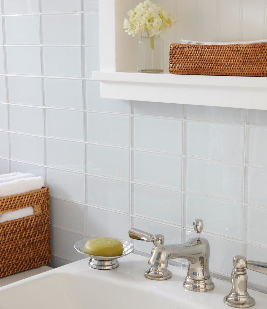 Modwalls Lush Glass Subway Tile | 3x6 in Cloud | Colorful Modern glass tile for bathrooms, showers, kitchen, backsplashes, pools & outdoors.