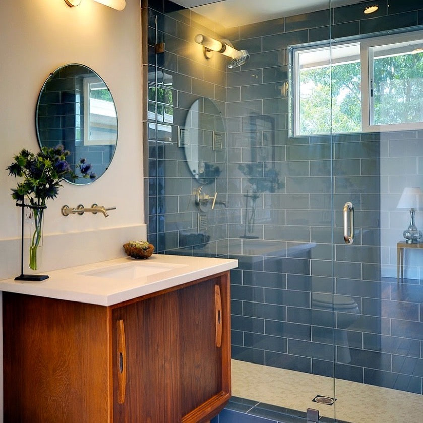 Modwalls Lush Glass Subway Tile | 4x12 in Storm | Colorful Modern glass tile for bathrooms, showers, kitchen, backsplashes, pools & outdoors.