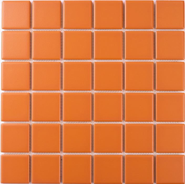 Sample of Modwalls ColorBlock 2 Porcelain Tile | Marmalade | Orange tile | Colorful Modern & Midcentury tile for bathrooms, kitchens, backsplashes, showers, floors, pools & outdoors.