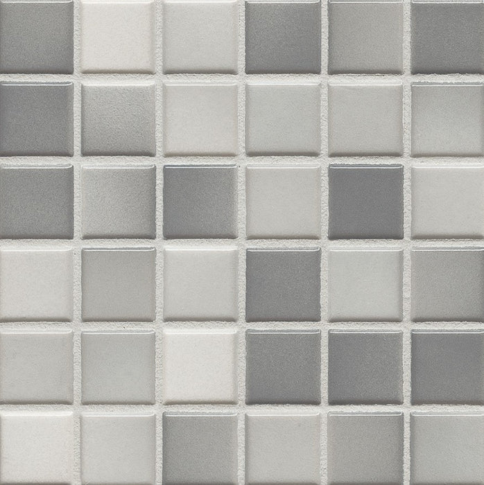 Sample of Modwalls Mediterranean Mosaic Porcelain Tile | Marrakesh Blend Matte | Gray | Colorful Modern & Midcentury tile for bathrooms, kitchens, backsplashes, showers, floors, pools & outdoors.