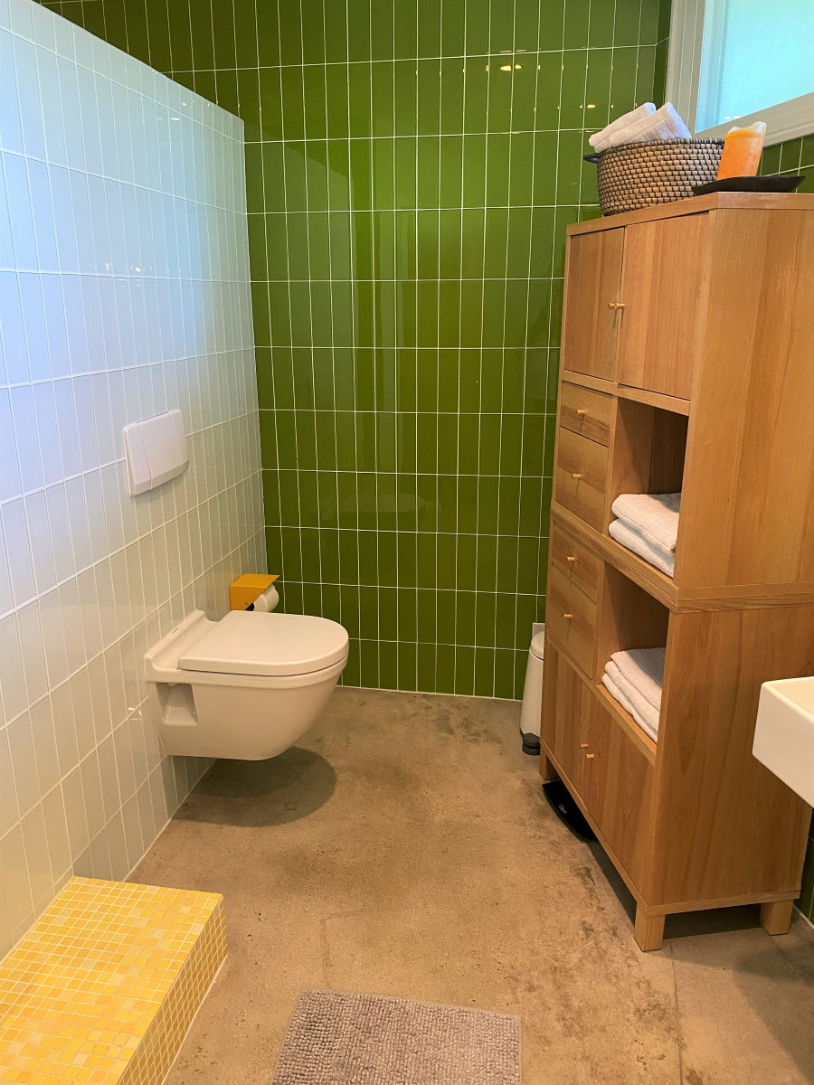 Modwalls Lush Glass Subway Tile | 3x9 in Lemongrass & Cloud | Colorful Modern glass tile for bathrooms, showers, kitchen, backsplashes, pools & outdoors.