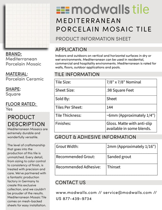 Mediterranean Mosaic Porcelain Tile | San Tropez Blend | Gloss