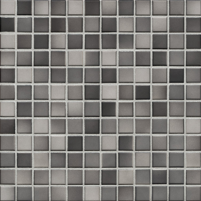 Modwalls Mediterranean Mosaic Porcelain Tile | Milano Blend Gloss | Gray | Colorful Modern & Midcentury tile for bathrooms, kitchens, backsplashes, showers, floors, pools & outdoors.