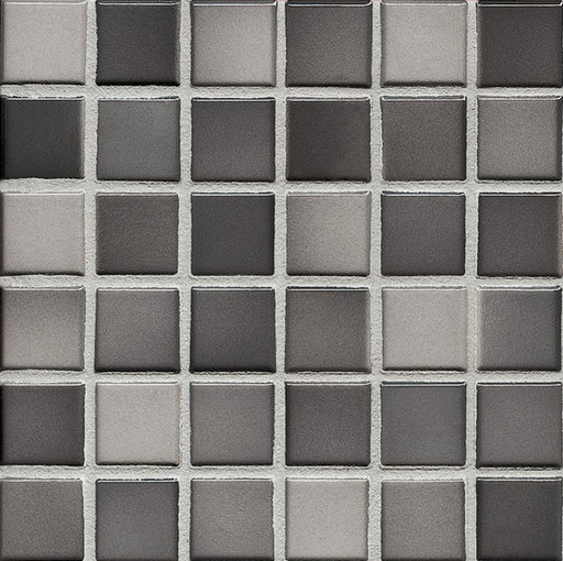 Sample of Modwalls Mediterranean Mosaic Porcelain Tile | Milano Blend Gloss  | Gray | Colorful Modern & Midcentury tile for bathrooms, kitchens, backsplashes, showers, floors, pools & outdoors.