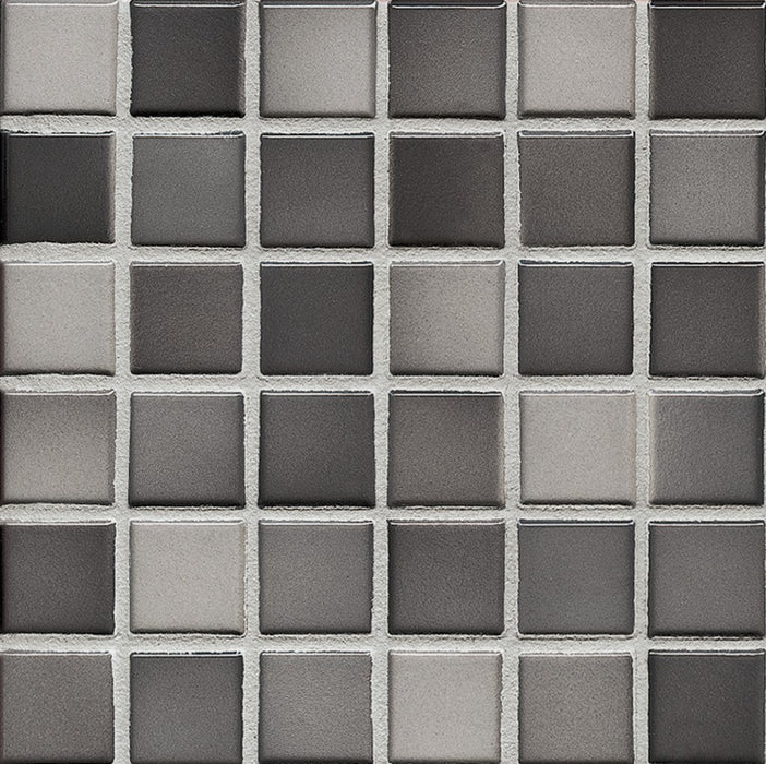 Sample of Modwalls Mediterranean Mosaic Porcelain Tile | Milano Blend Gloss | Gray | Colorful Modern & Midcentury tile for bathrooms, kitchens, backsplashes, showers, floors, pools & outdoors.
