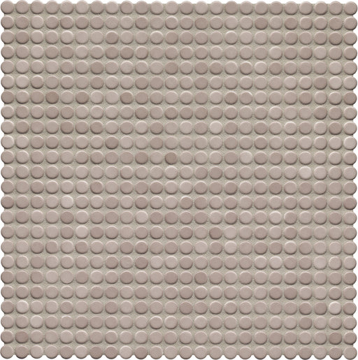 Modwalls PopDotz Porcelain Penny Round Tile | 1/2” Gloss |  Mocha Blend | Brown | Colorful Modern & Midcentury tile for bathrooms, kitchens, backsplashes, showers, floors, pools & outdoors.