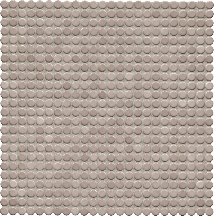 Modwalls PopDotz Porcelain Penny Round Tile | 1/2” Gloss | Mocha Blend | Brown | Colorful Modern & Midcentury tile for bathrooms, kitchens, backsplashes, showers, floors, pools & outdoors.