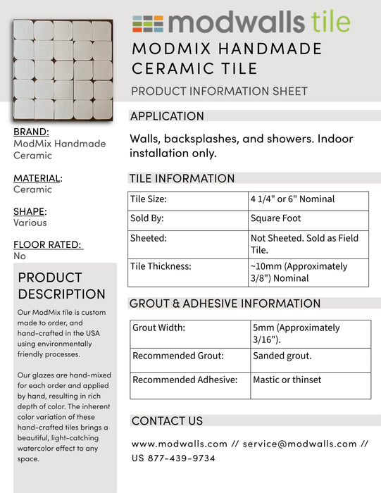 4 1/4" ModTear Handmade Ceramic Tile