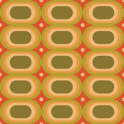 Modwalls ModPaper | ModOval Groove| Multicolor wallpaper with orange and green oval designs |  Colorful Midcentury and Retro wallpapers for bathrooms, kitchens, living rooms, dining rooms, baby rooms, kid’s rooms, and offices.