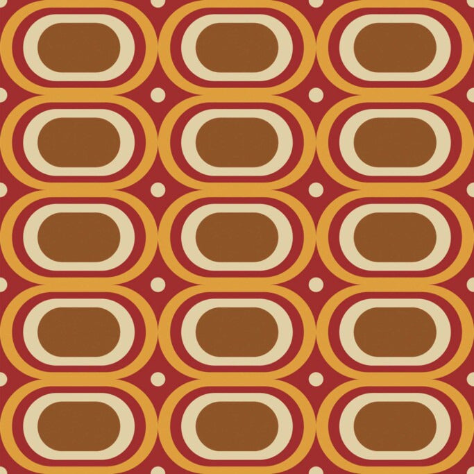 Modwalls ModPaper | ModOval HiFi| Multicolor wallpaper with orange and brown oval designs | Colorful Midcentury and Retro wallpapers for bathrooms, kitchens, living rooms, dining rooms, baby rooms, kid’s rooms, and offices.