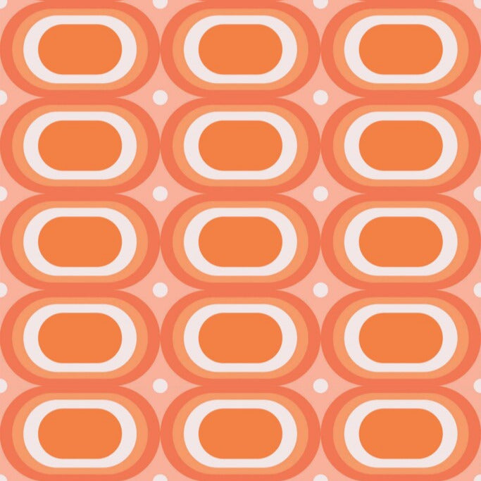 Modwalls ModPaper | ModOval Orange| Multicolor wallpaper with orange and pink oval designs | Colorful Midcentury and Retro wallpapers for bathrooms, kitchens, living rooms, dining rooms, baby rooms, kid’s rooms, and offices.