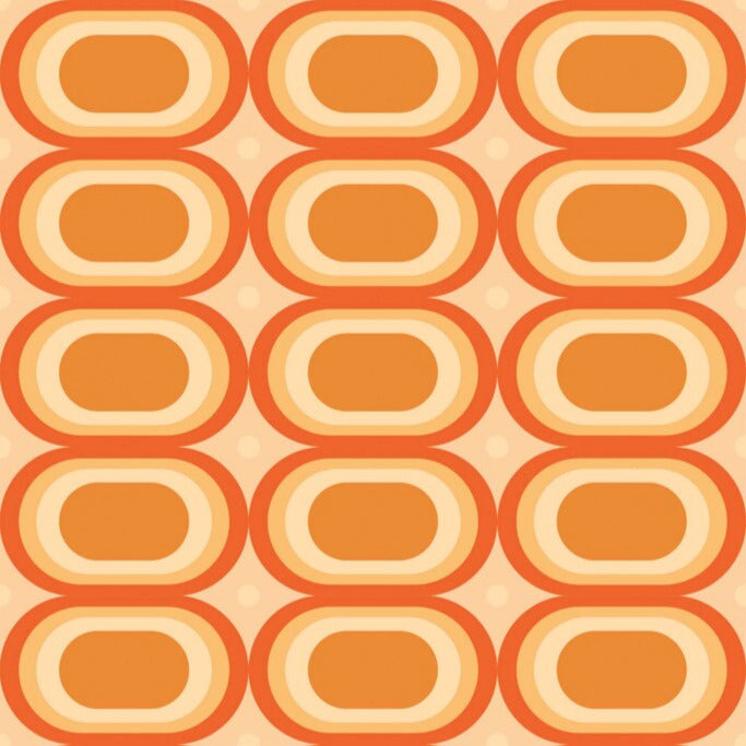 Modwalls ModPaper | ModOval Sunburst| Multicolor wallpaper with orange oval designs | Colorful Midcentury and Retro wallpapers for bathrooms, kitchens, living rooms, dining rooms, baby rooms, kid’s rooms, and offices.