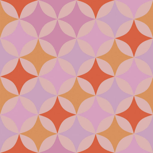 Modwalls ModPaper | ModStarburst | Pink, purple and orange repeating wallpaper design | Colorful Midcentury and Retro wallpapers for bathrooms, kitchens, living rooms, dining rooms, baby rooms, kid’s rooms, and offices.