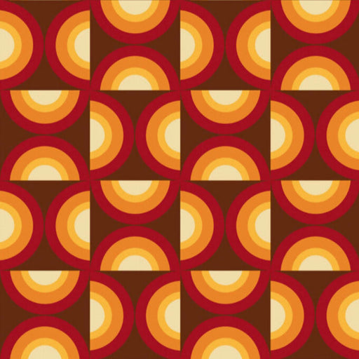 Modwalls ModPaper | ModSun | Red, brown, orange and yellow repeating wallpaper design |  Colorful Midcentury and Retro wallpapers for bathrooms, kitchens, living rooms, dining rooms, baby rooms, kid’s rooms, and offices.
