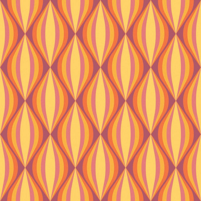 Modwalls ModPaper | ModTwist | Orange and purple oval repeating wallpaper design | Colorful Midcentury and Retro wallpapers for bathrooms, kitchens, living rooms, dining rooms, baby rooms, kid’s rooms, and offices.