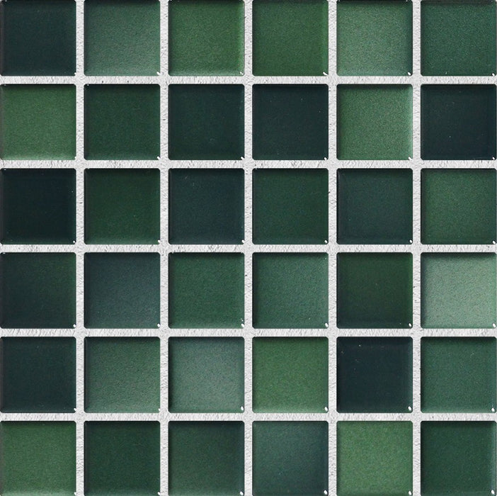 Sample of Modwalls Mediterranean Mosaic Porcelain Tile | Montenegro Blend Gloss | Green | Colorful Modern & Midcentury tile for bathrooms, kitchens, backsplashes, showers, floors, pools & outdoors.