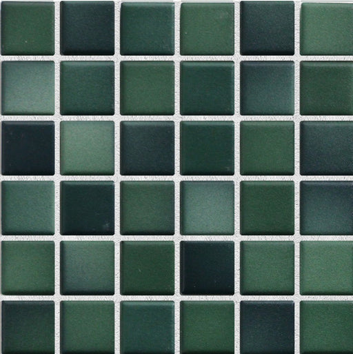 Sample of Modwalls Mediterranean Mosaic Porcelain Tile | Montenegro Blend Matte | Green | Colorful Modern & Midcentury tile for bathrooms, kitchens, backsplashes, showers, floors, pools & outdoors.