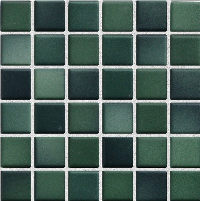 Sample of Modwalls Mediterranean Mosaic Porcelain Tile | Montenegro Blend Matte | Green | Colorful Modern & Midcentury tile for bathrooms, kitchens, backsplashes, showers, floors, pools & outdoors.