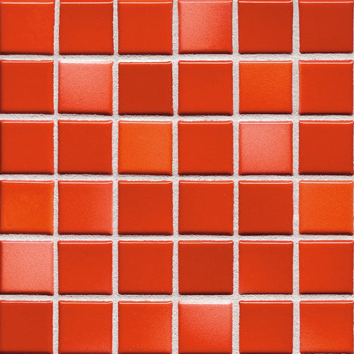 Sample of Modwalls Mediterranean Mosaic Porcelain Tile | Morocco Blend Gloss | Red | Colorful Modern & Midcentury tile for bathrooms, kitchens, backsplashes, showers, floors, pools & outdoors.