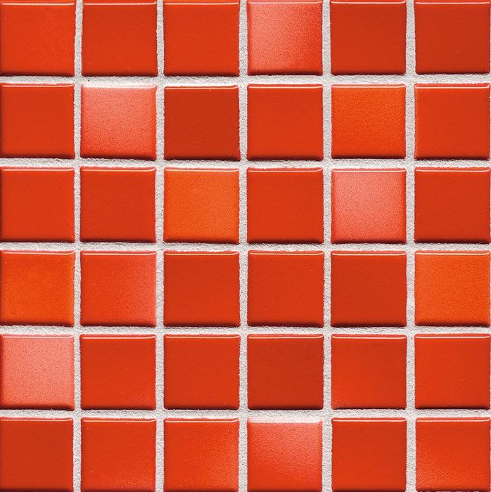 Sample of Modwalls Mediterranean Mosaic Porcelain Tile | Morocco Blend Gloss | Red | Colorful Modern & Midcentury tile for bathrooms, kitchens, backsplashes, showers, floors, pools & outdoors.