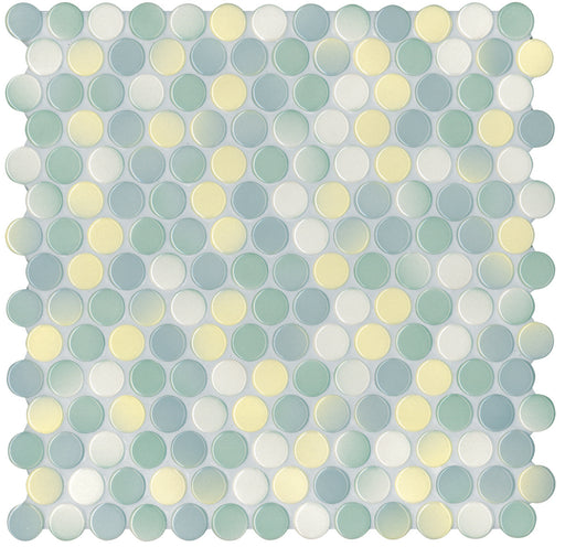 Modwalls PopDotz Porcelain Penny Round Tile | 1" Gloss | Necco Blend | Colorful Modern & Midcentury tile for bathrooms, kitchens, backsplashes, showers, floors, pools & outdoors.