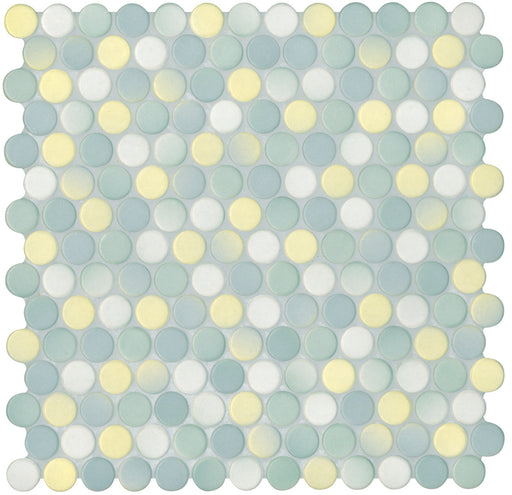 Modwalls PopDotz Porcelain Penny Round Tile | 1" Matte | Necco Blend | Multicolor | Colorful Modern & Midcentury tile for bathrooms, kitchens, backsplashes, showers, floors, pools & outdoors.
