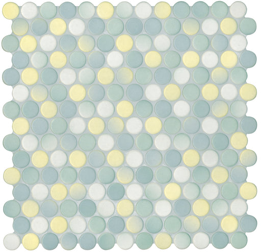 Modwalls PopDotz Porcelain Penny Round Tile | Necco | Colorful Modern & Midcentury tile for bathrooms, kitchens, backsplashes, showers, floors, pools & outdoors. 