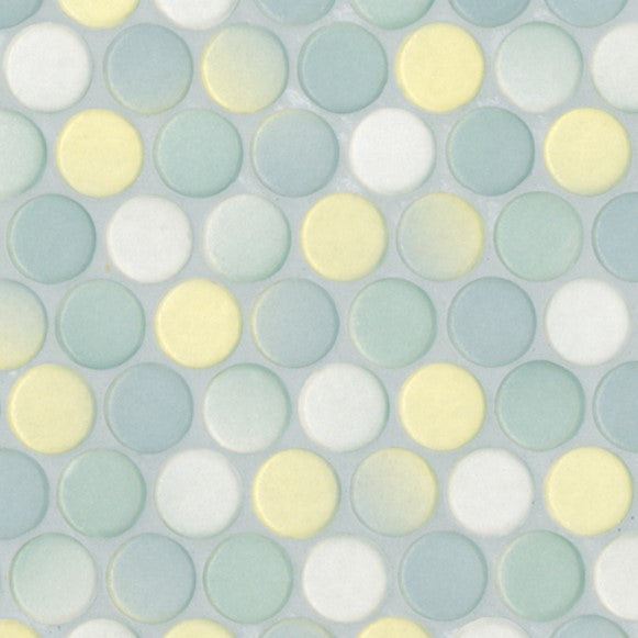 Sample of Modwalls PopDotz Porcelain Penny Round Tile | 1” Matte | Necco Blend | Multicolor | Colorful Modern & Midcentury tile for bathrooms, kitchens, backsplashes, showers, floors, pools & outdoors.