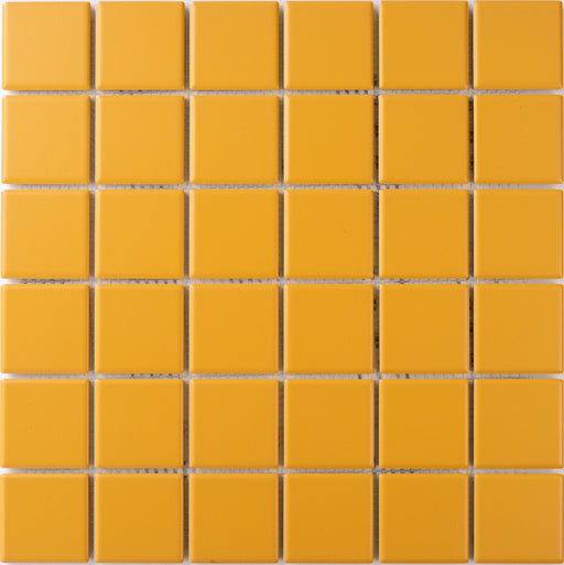 Modwalls ColorBlock 2 Porcelain Tile | Ochre | Orange Yellow | Colorful Modern & Midcentury tile for bathrooms, kitchens, backsplashes, showers, floors, pools & outdoors.