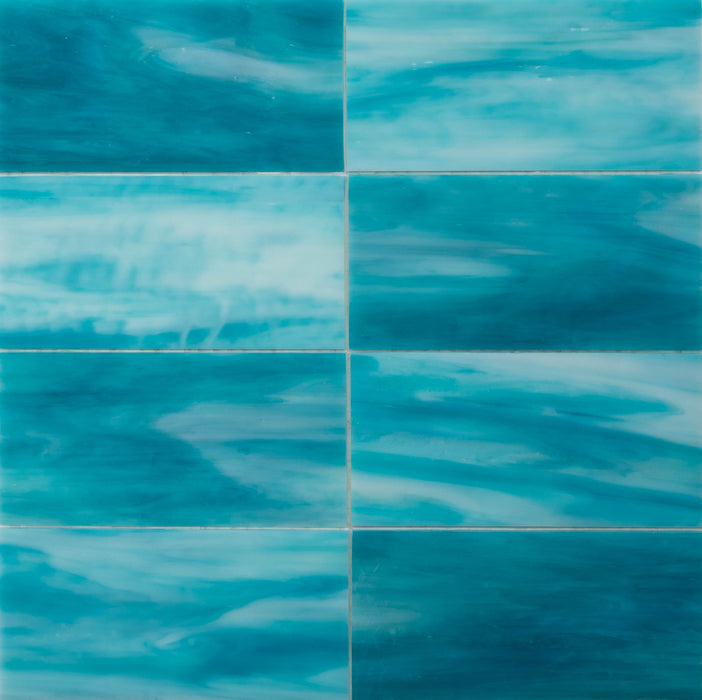 Modwalls Panorama Art Glass Subway Tile | Catalina | Blue 3x6 | Colorful modern tile for backsplashes, kitchens, bathrooms, showers & feature areas.