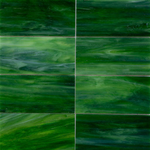 Modwalls Panorama Art Glass Subway Tile | Emerald Bay | Green 3x6 | Colorful modern tile for backsplashes, kitchens, bathrooms, showers & feature areas.