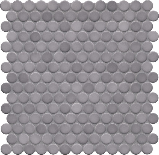 Modwalls PopDotz Porcelain Penny Round Tile | 1” Gloss | Peppercorn Blend | Gray | Colorful Modern & Midcentury tile for bathrooms, kitchens, backsplashes, showers, floors, pools & outdoors.