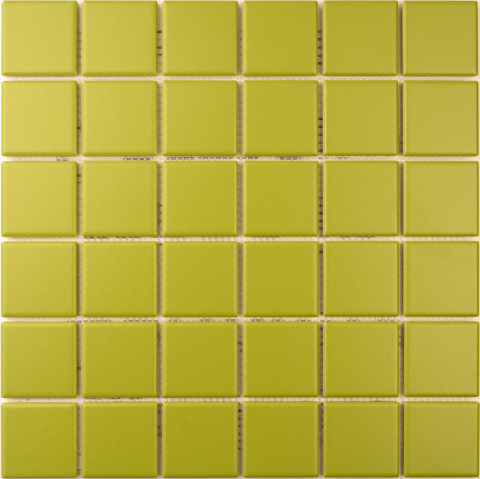 Sample of Modwalls ColorBlock 2 Porcelain Tile | Pistachio | Green tile | Colorful Modern & Midcentury tile for bathrooms, kitchens, backsplashes, showers, floors, pools & outdoors.