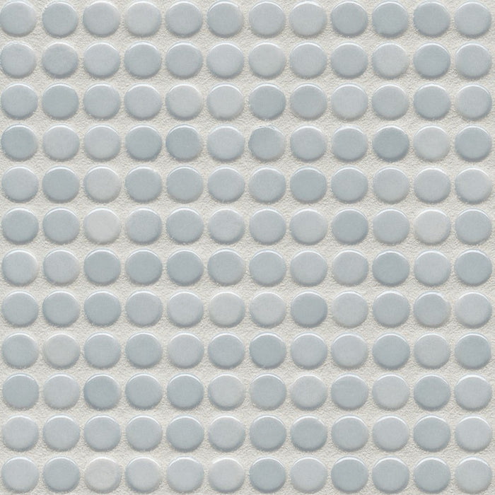 Sample of Modwalls PopDotz Porcelain Penny Round Tile | 1/2” Gloss | Poi Blend | Gray | Colorful Modern & Midcentury tile for bathrooms, kitchens, backsplashes, showers, floors, pools & outdoors.