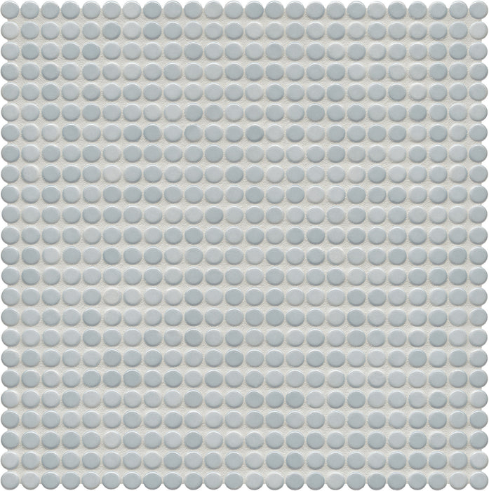Modwalls PopDotz Porcelain Penny Round Tile | 1/2” Gloss | Poi Blend | Gray | Colorful Modern & Midcentury tile for bathrooms, kitchens, backsplashes, showers, floors, pools & outdoors.