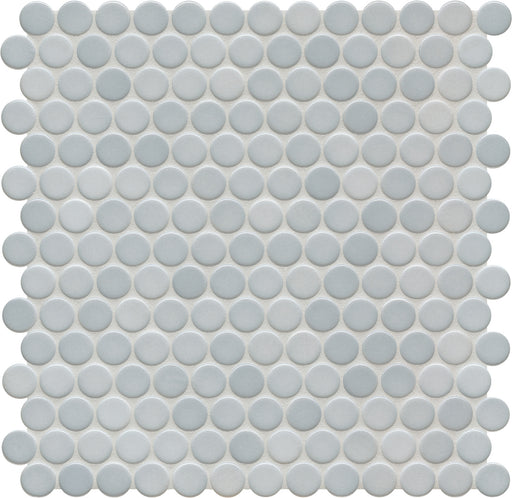 Modwalls PopDotz Porcelain Penny Round Tile | 1” Gloss | Poi Blend | Gray | Colorful Modern & Midcentury tile for bathrooms, kitchens, backsplashes, showers, floors, pools & outdoors.