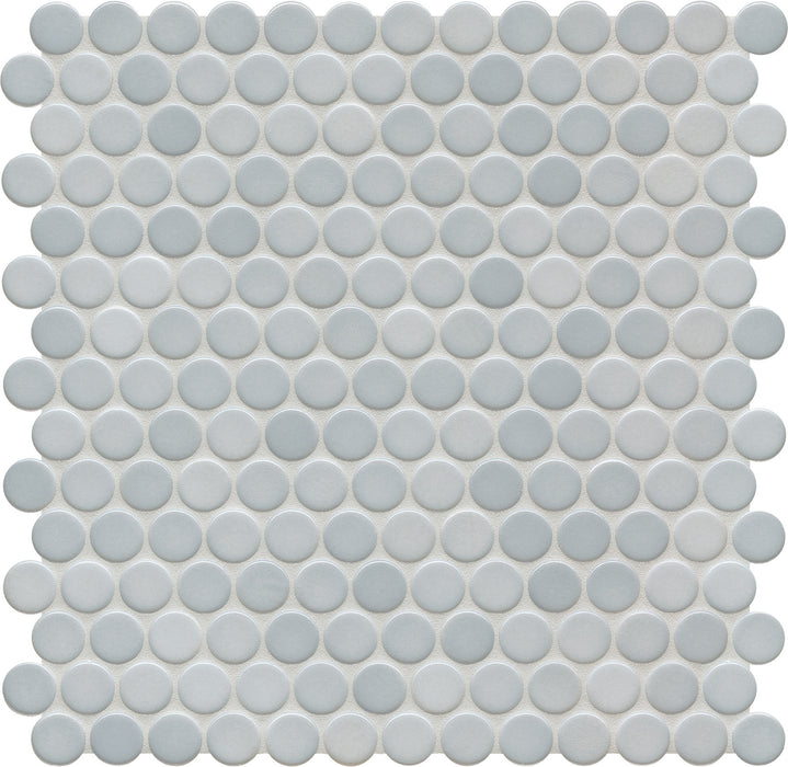 Modwalls PopDotz Porcelain Penny Round Tile | 1” Gloss | Poi Blend | Gray | Colorful Modern & Midcentury tile for bathrooms, kitchens, backsplashes, showers, floors, pools & outdoors.